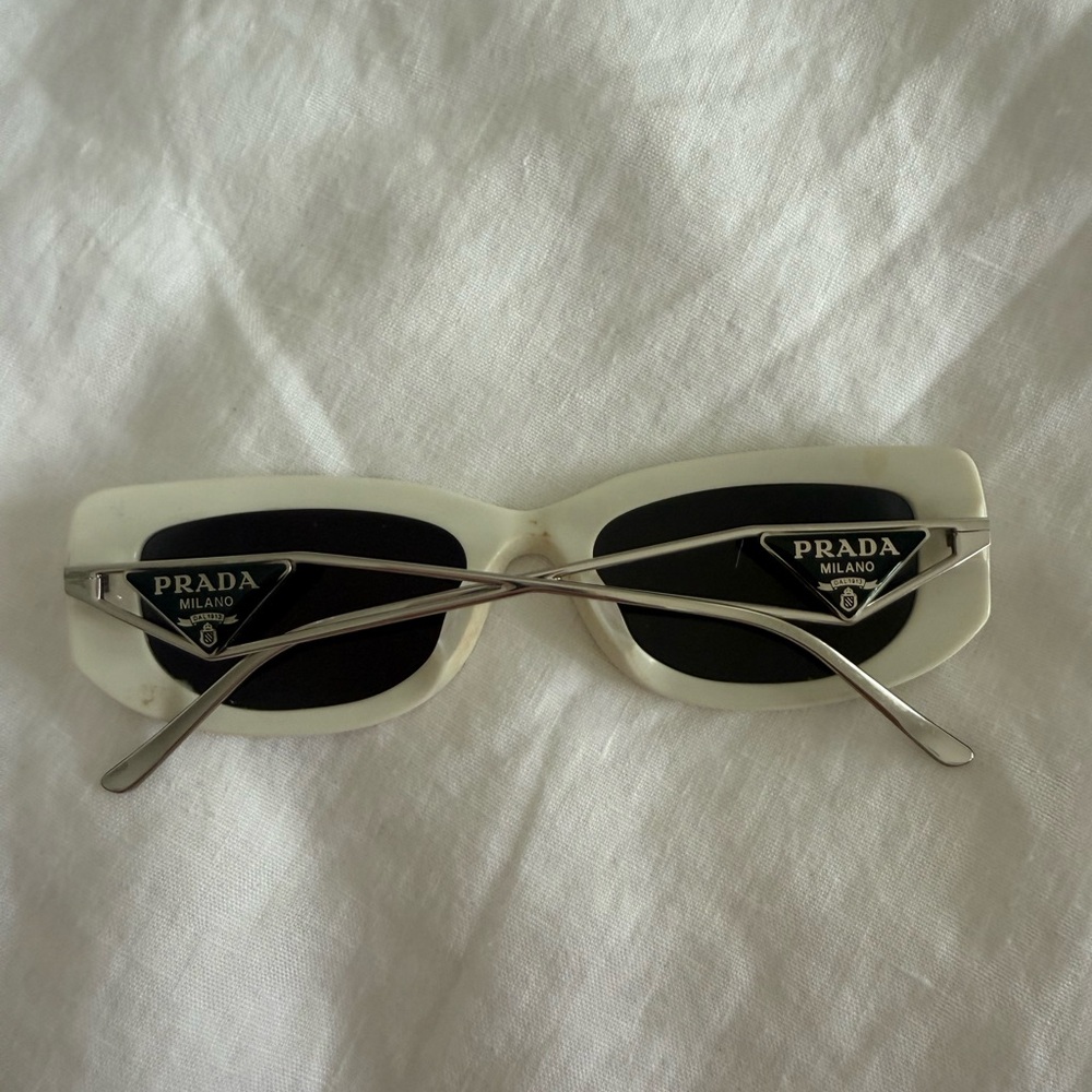 Prada White Rectangle Sunglasses with Black Lenses